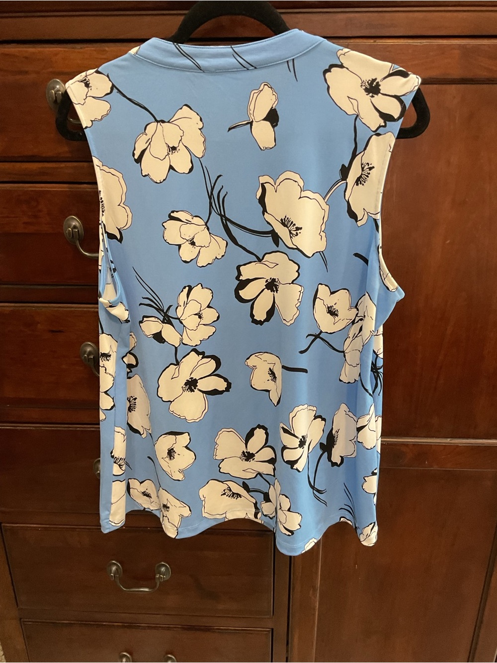 Liz Claiborne Blue Floral Tie Neck Sleeveless Blouse | XL | NWOT - Picture 3 of 10